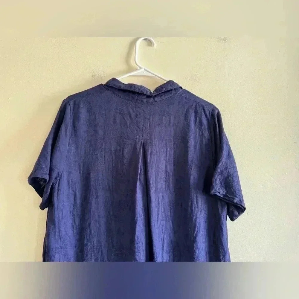 Anthropologie Navy Finley Floral Jacquard Lace-Up Linen Blend Shirt Dress 12 - Picture 12 of 16